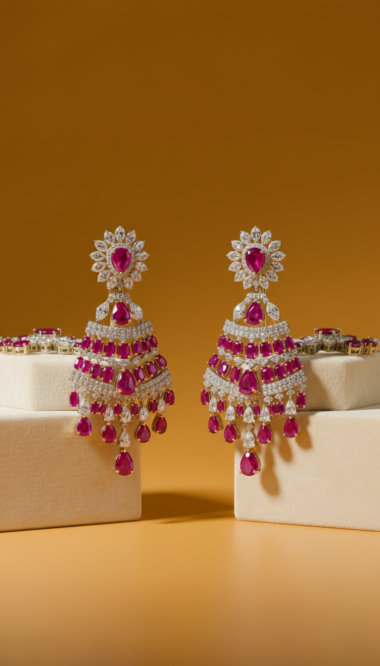 Statement Ruby and Diamond Chandelier Earrings