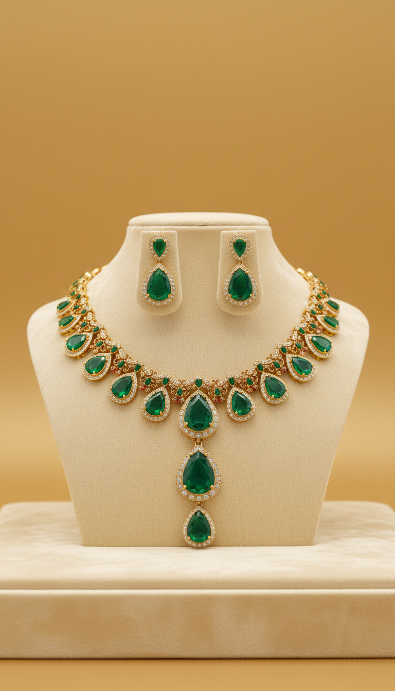 Bridal Gold and Emerald Necklace Set