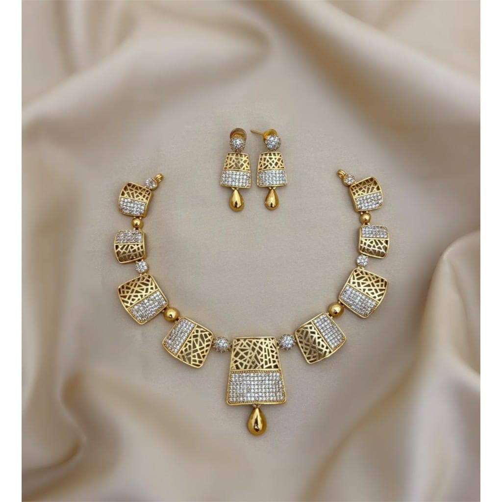 American Diamond South Indian Necklace With Earrings